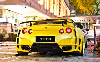 Nissan GTR Wide Body, rear view, nissan gtr, cars, yellow cars HD wallpaper