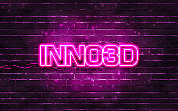 Inno3D purple logo, , purple brickwall, Inno3D logo, brands, Inno3D neon logo, Inno3D HD wallpaper