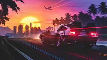 Delorean Outta Time, delorean, outrun, cars, artist, artwork, digital-art, behance HD wallpaper
