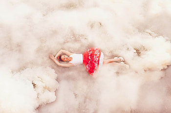 Soft and Comfy, clouds, model, lying, woman HD wallpaper