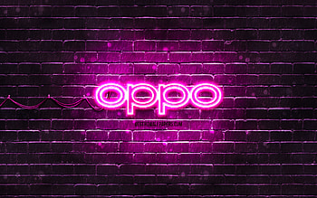 Oppo purple logo, , purple brickwall, Oppo logo, brands, Oppo neon logo, Oppo HD wallpaper