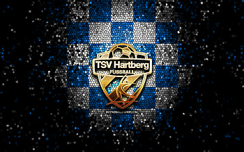 Hartberg FC, glitter logo, Austrian Bundesliga, blue white checkered background, soccer, austrian football club, TSV Hartberg logo, mosaic art, football, TSV Hartberg, Austria HD wallpaper