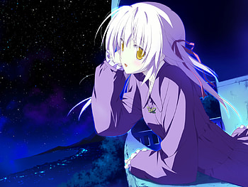 Star Gazing, night, anime girl, smile, blushing, stars, hoshizora no memoria HD wallpaper