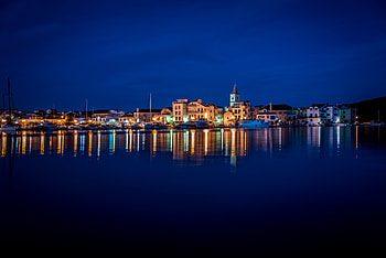 Harbor at Night, night, water, graphy, harbor HD wallpaper