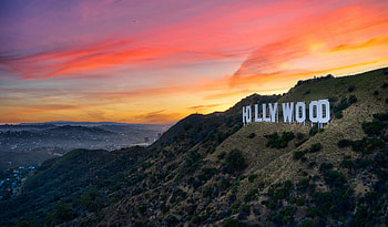 Sunset, Rocks, Words, Inscription, Word, Hollywood HD wallpaper