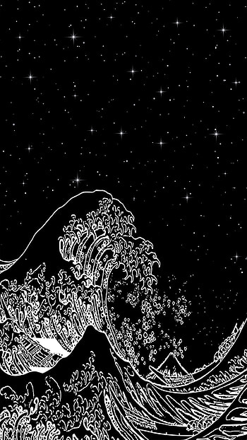 great wave at night, sky, black, the great wave off kanagawa, sea, space HD phone wallpaper