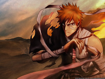 bleach, ichigo, fire, dark, sunset HD wallpaper