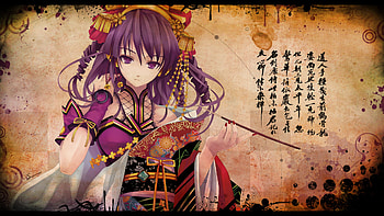 Geisha, purple, graphics, girl, makeover HD wallpaper