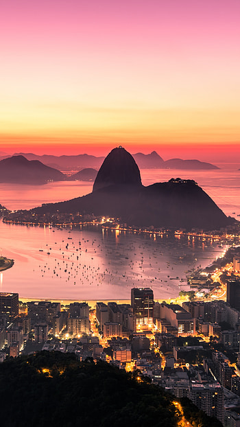 Rio De Janeiro, Sunrise sky, Serene atmosphere, Striking colors HD phone wallpaper