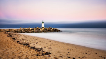 Lighthouse, sky, beacon, beach HD wallpaper
