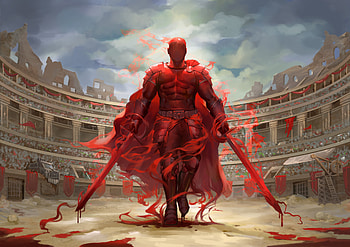 Red Knight, fighter, Colosseum, fantasy, art HD wallpaper