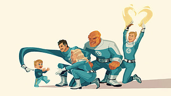 The Fantastic Four First Steps Family, the-fantastic-four-first-steps, the-fantastic-four, movies, 2025-movies, human-torch, mister-fantastic, invisible-woman, fantastic-four, vanessa-kirby, pedro-pascal, ben-grimm, superheroes, artwork, art, digital-art HD wallpaper