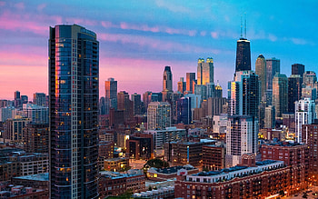 Cities, Sky, City, Shine, Light, Skyscrapers, Evening HD wallpaper