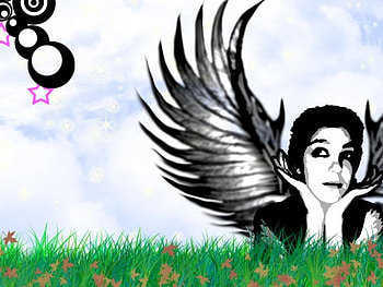 Angel, grass, flowers HD wallpaper