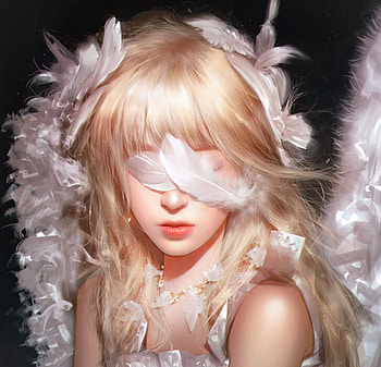 Angel, frumusete, white, art, blonde, razaras, kittichai, gorgeous, superb, rueangchaichan, feather, fantasy, face, luminos HD wallpaper