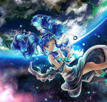 Moon light, blue hair, anime girl, dive, artwork HD wallpaper