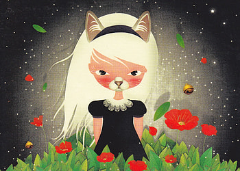 Art, Cat, Girl HD wallpaper