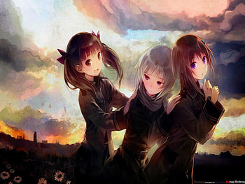 Best Friends Forever!!!! :), sunshine, anime, clouds, cute, girl, friends HD wallpaper
