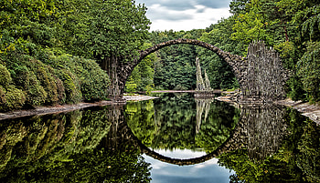 Nature, Rivers, Trees, Reflection, Bridge, Arch HD wallpaper