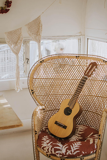 Music, Brown, Guitar, Musical Instrument, Armchair HD phone wallpaper
