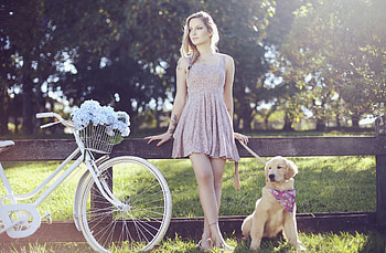 * Just a lovely day *, dog, field, cute, lovely girl, nature, flowers, grass, spring HD wallpaper