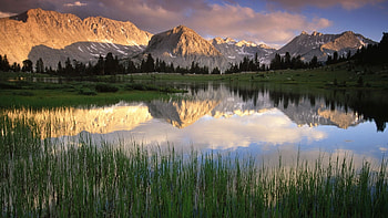 Nature, Mountains, Lake, Reeds HD wallpaper