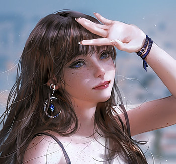 Earring, jewel, fantasy, art, nixeu, face, luminos, girl HD wallpaper