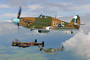 Spitfire, Hurricane and Lancaster Bomber, spitfire, bomber, hurricane, flight, ww2, lancaster, war, military, battle of britain, fighter HD wallpaper