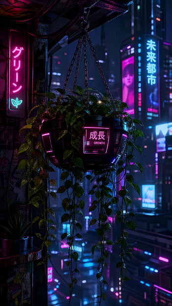 Neon Growth: Hanging Plant HD phone wallpaper