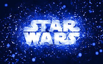 Star Wars dark blue logo, , dark blue neon lights, creative, dark blue abstract background, Star Wars logo, brands, Star Wars HD wallpaper