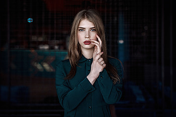 Red lipstick, beautiful, girl model, brunette HD wallpaper