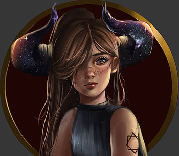 Horns, girl, devil, beautiful, fantasy, art HD wallpaper