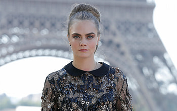 Cara Delevingne, British supermodel, portrait, hoot, British actress, Paris, Eiffel Tower HD wallpaper