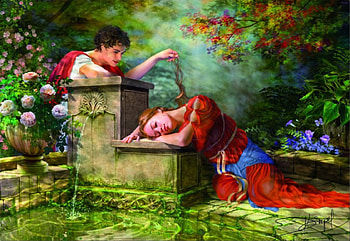 While she was sleeping..., stone, flowers, woman, man HD wallpaper