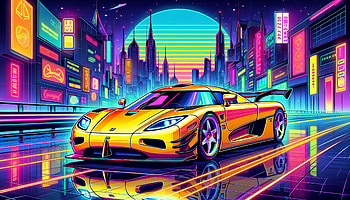 Koenigsegg Supercar Neon Cityscape, Koenigsegg, car, neon, retro, Digital Art HD wallpaper