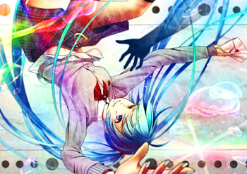 Give Me Your Heart, skirt, ponytails, reaching, blue eyes, navel, hatsune miku, blue hair, vocaloid, long hair, hand, envelope, falling, anime HD wallpaper