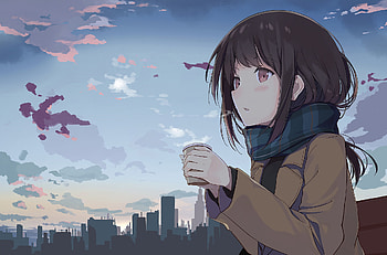 Anime Girl Holding Tea Outside, anime-girl, anime HD wallpaper