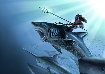 Aquaman Riding On Shark Art , aquaman, superheroes, artwork, digital-art HD wallpaper
