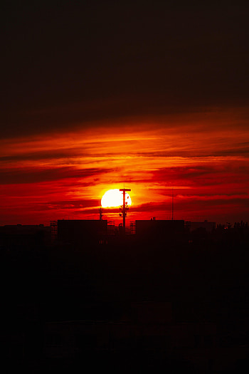 Nature, Sunset, Sky, Sun, City, Building HD phone wallpaper