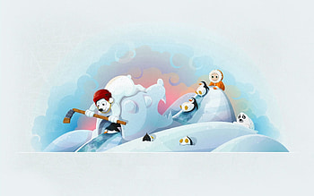 Winter, Art, Bears, Hockey, Child, Fun, Merriment, Hockey Stick, Seal, Penguin HD wallpaper