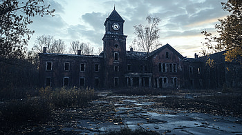 Haunting Beauty: Abandoned Building in Ultra, abandoned building, Clock Tower, Overgrown, eerie HD wallpaper