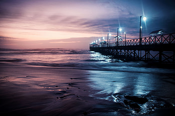 Nature, Sea, Waves, Pier, Evening, Peru, Trujillo HD wallpaper