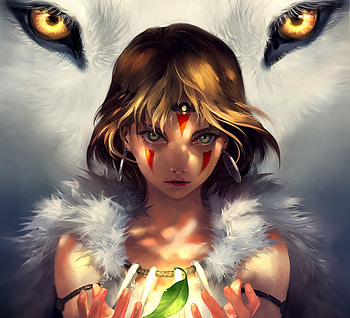 portrait of princess mononoke and moro no kimi anime art HD wallpaper