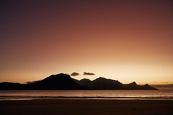 Nature, Sunset, Sky, Mountains, Sea, Beach HD wallpaper