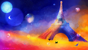 Art, Eiffel Tower, Bird, Multicolored, Motley, Cat HD wallpaper