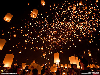 Landscape, People, Sky, Candles HD wallpaper