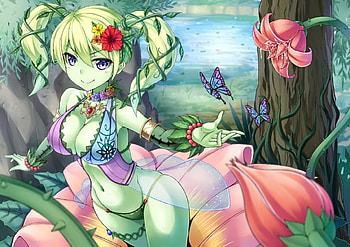 Nature spirit, beauty, butterflies, swimsuit, twintails, female, sexy, sweet, sea, blue eyes, smile, bikini, awsome, beautiful, tree, anime girl, spirit, anime, cool, green hair, nature, flowers, blush, cleavage HD wallpaper