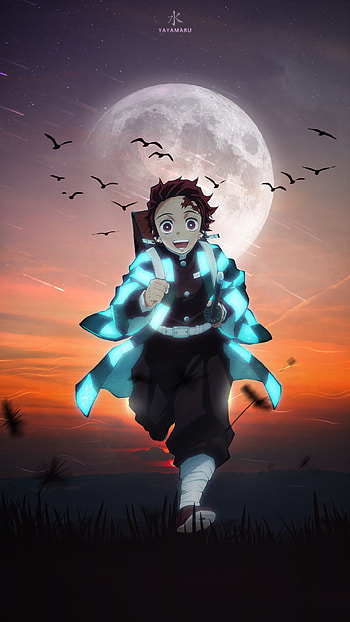Demon slayer, atmosphere, sky, moon, , manga, anime HD phone wallpaper