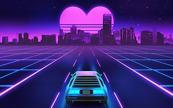 1980s Delorean Vaporwave Heart Shape Sunset, delorean, cars, artist, artwork, digital-art, retrowave, deviantart HD wallpaper