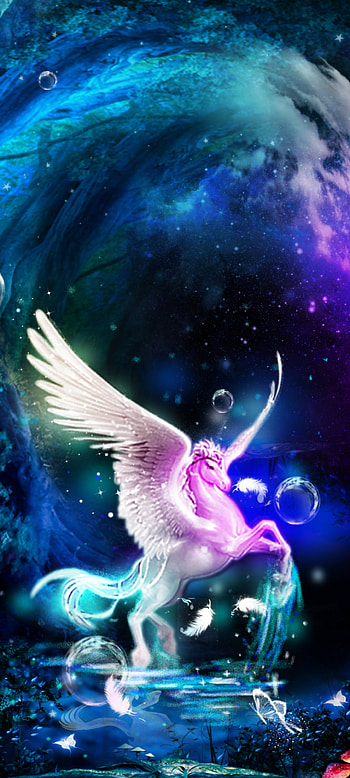 Rainbow forest Unicorn, marine biology, art, Hours, Dark, Premium, colorful HD phone wallpaper